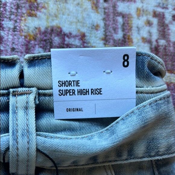 Express Blue Jean Shorts with High-Waist and Cuffed Hem - Picture 3 of 6